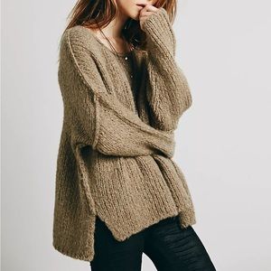NWT RARE Free People Teddy Bear Pullover in Taupe